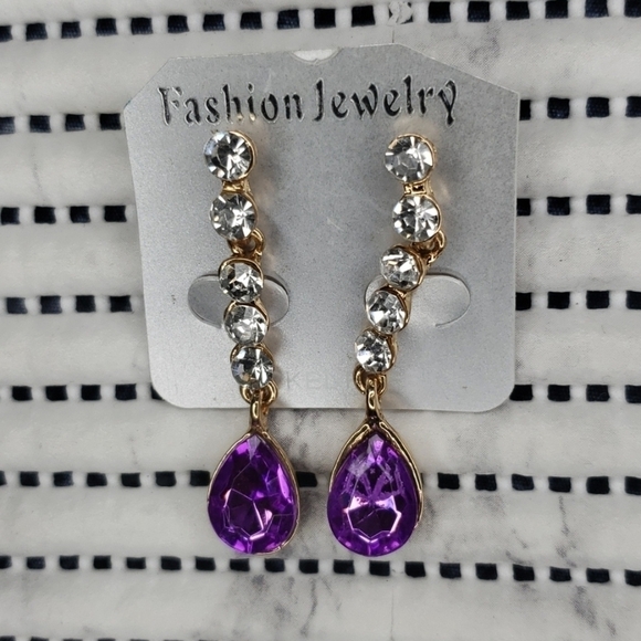 Fashion Jewelry Gold & Purple Earring - Picture 2 of 4